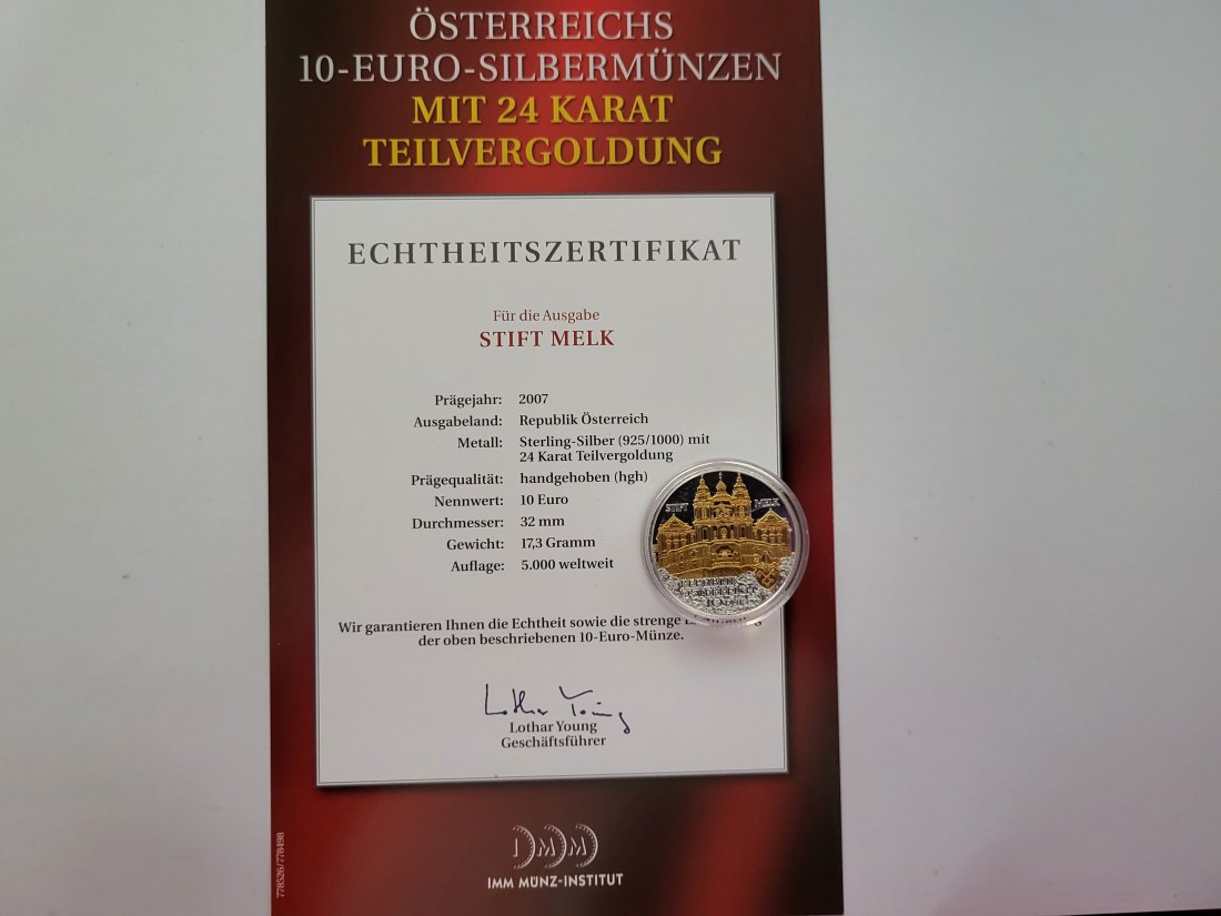  10 Euro 2007 Stift Melk silber 925/16g fein Österreich Spittalgold9800 (4971/11   