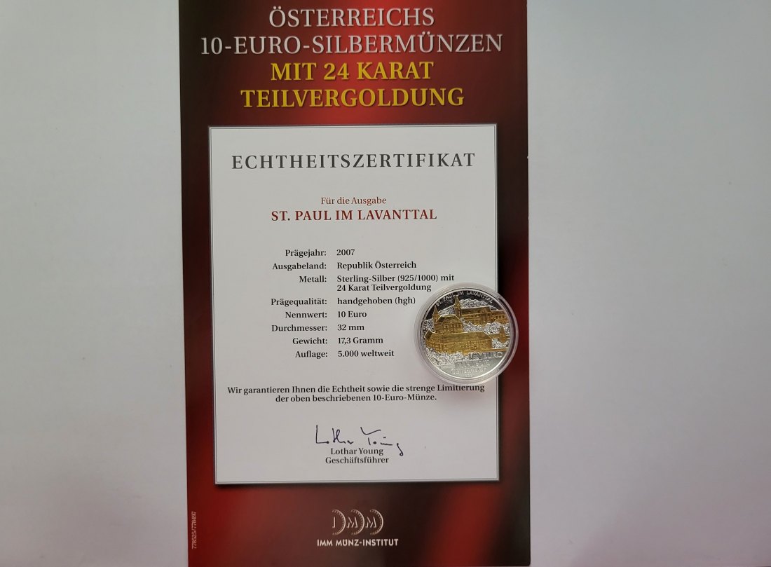  10 Euro 2007 St. Paul im Lavanttal silber/16g fein Österreich Spittalgold9800 (4971/12   