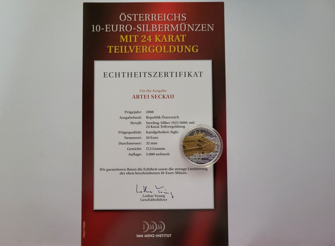  10 Euro 2008 Abtei Seckau silber 925/16g fein Österreich Spittalgold9800 (4971/14   