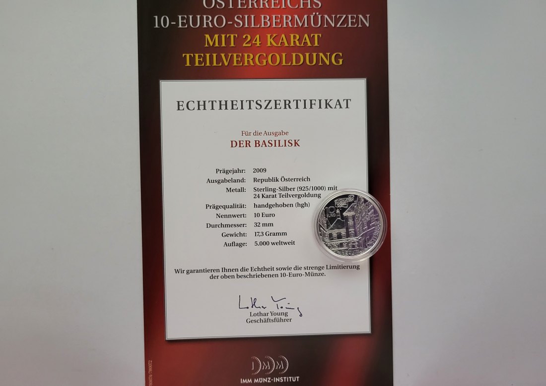  10 Euro 2009 Der Basilisk von Wien silber/16g fein Österreich Spittalgold9800 (4971/15   