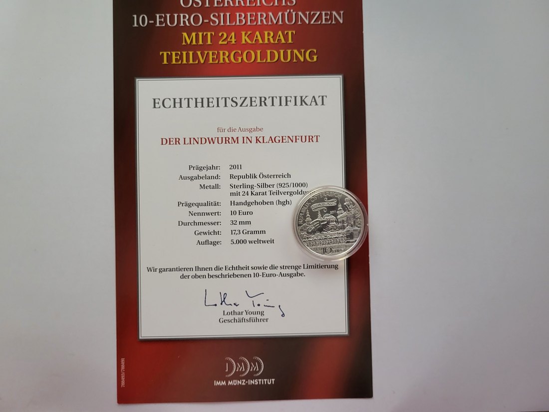  10 Euro 2011 Der Lindwurm in Klagenfurt  Ag 925/16g fein Österreich Spittalgold9800 (4971   