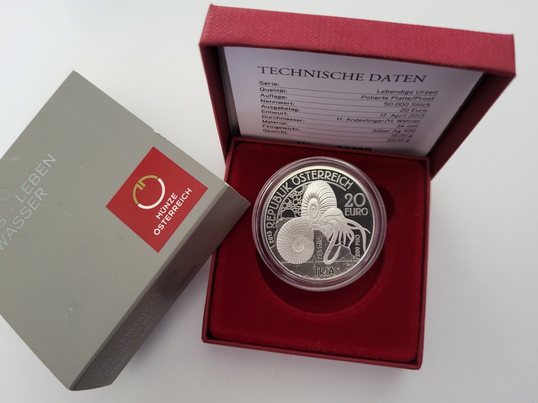  20 Euro 2013 Trias Leben im Wasser 900/18g fein silber Österreich Spittalgold9800 (5370   