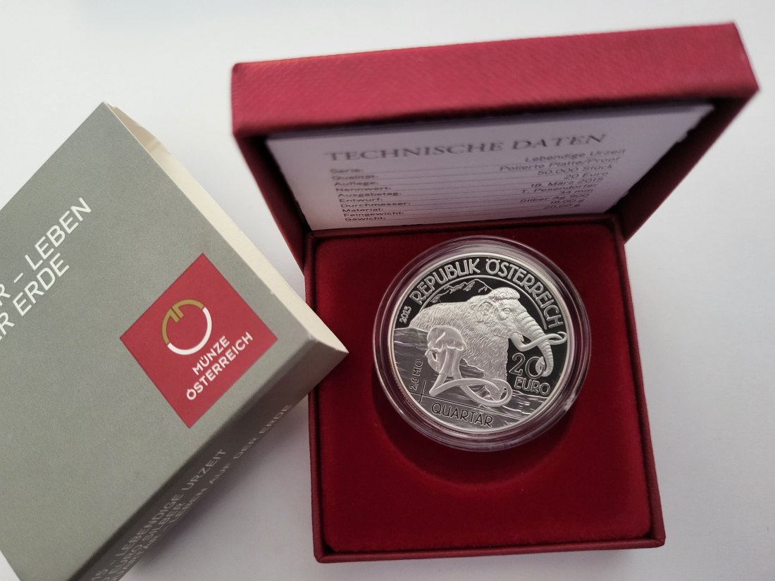  20 Euro 2015 Quartär Leben auf der Erde 900/18g fein silber Österreich Spittalgold9800 (5370   