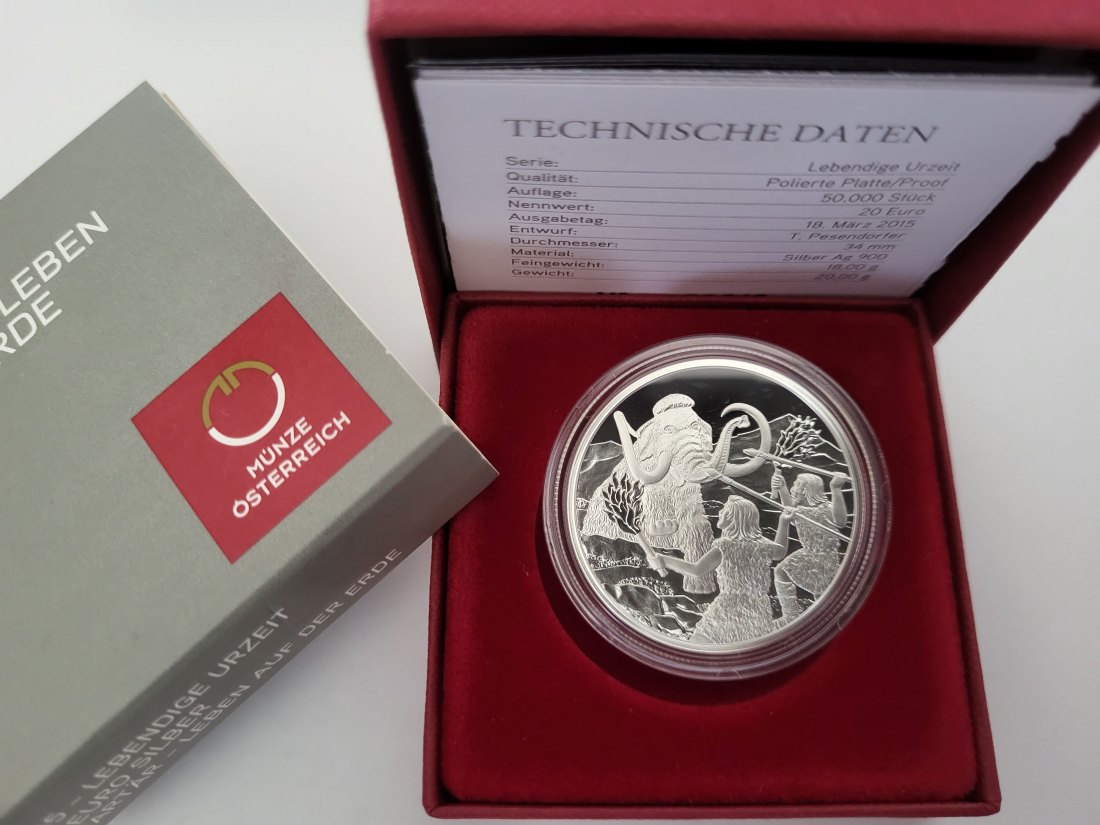  20 Euro 2015 Quartär Leben auf der Erde 900/18g fein silber Österreich Spittalgold9800 (5370   