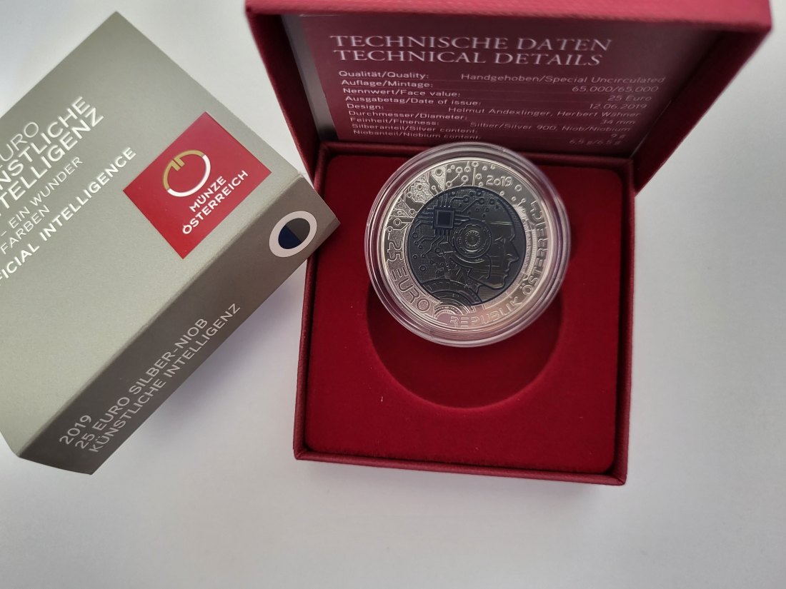  25 Euro 2019 Künstliche Intelligenz Silber Niob 900 Ag Österreich Spittalgold9800 (5374   