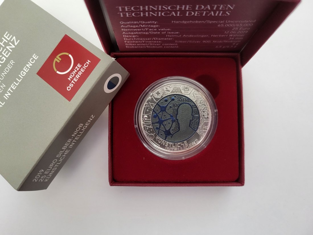  25 Euro 2019 Künstliche Intelligenz Silber Niob 900 Ag Österreich Spittalgold9800 (5374   