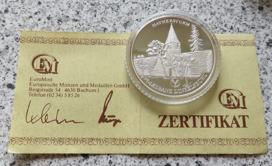  Dinkelsbühl Haymersturm - Volksbank Dinkelsbühl, 15 Gramm Feinsilber   