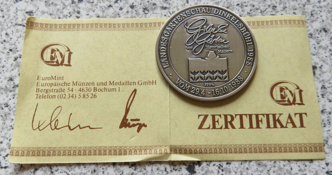  Dinkelsbühl Landesgartenschau 1988, 15 Gramm Feinsilber   