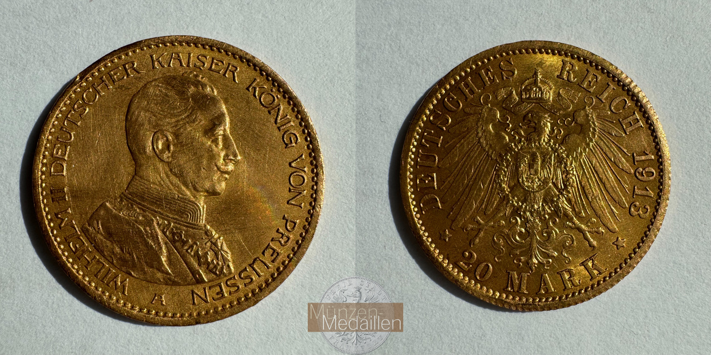  Dt. Reich Preußen 20 Mark William II A 1913 (1913-1915) MM-Frankfurt KM# 537 Feingold: 7,17   