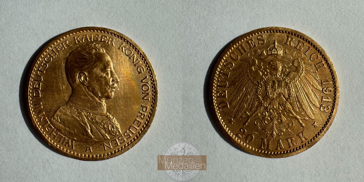 Dt. Reich Preußen 20 Mark William II A 1913 (1913-1915) MM-Frankfurt KM#537 Feingold: 7,17