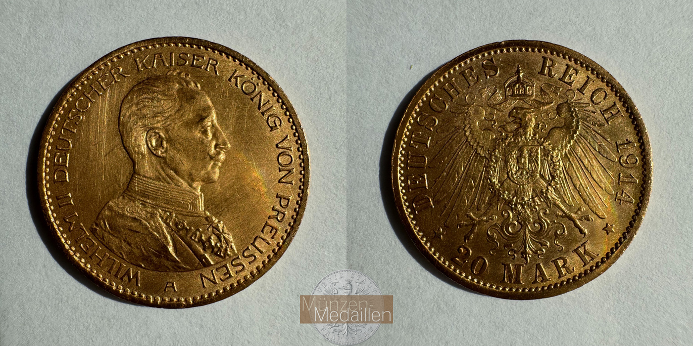  Dt. Reich Preußen 20 Mark William II A 1914 (1913-1915) MM-Frankfurt KM#537 Feingold: 7,17   