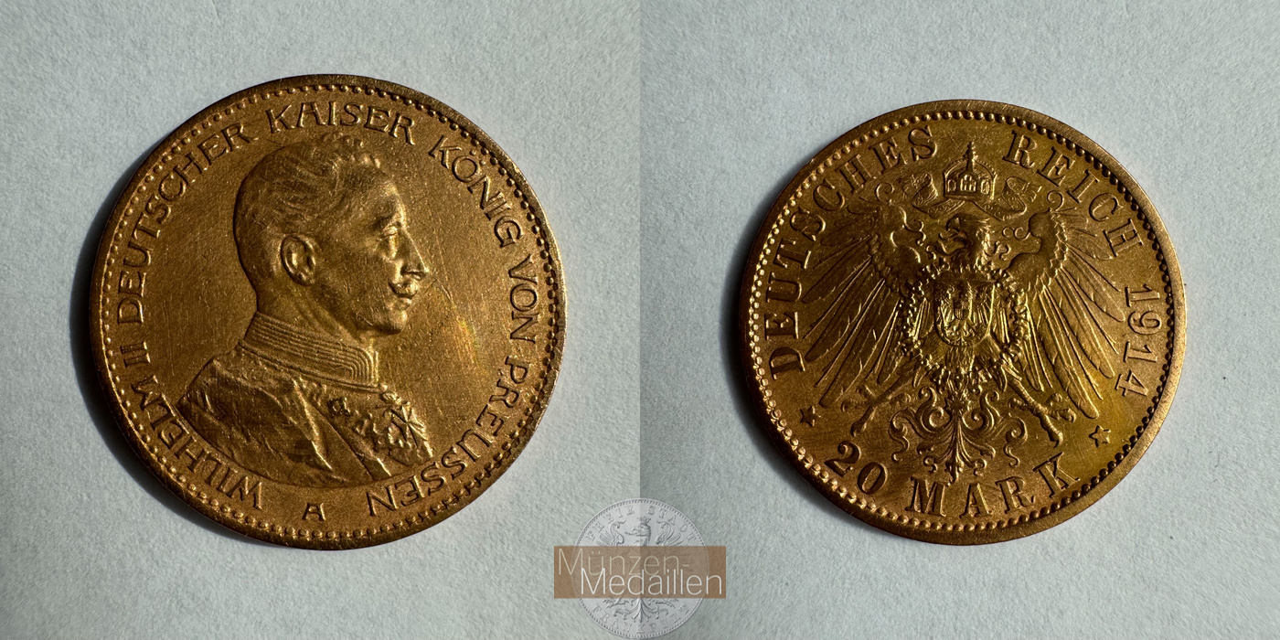 Dt. Reich Preußen 20 Mark William II A 1914 (1913-1915) MM-Frankfurt KM#537 Feingold: 7,17