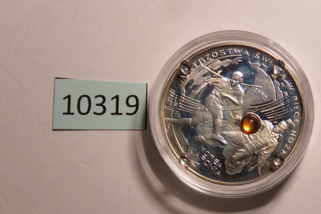  10319 Polen 2002 - 10 zt - Fußball WM - SILBER mit BERNSTEIN   