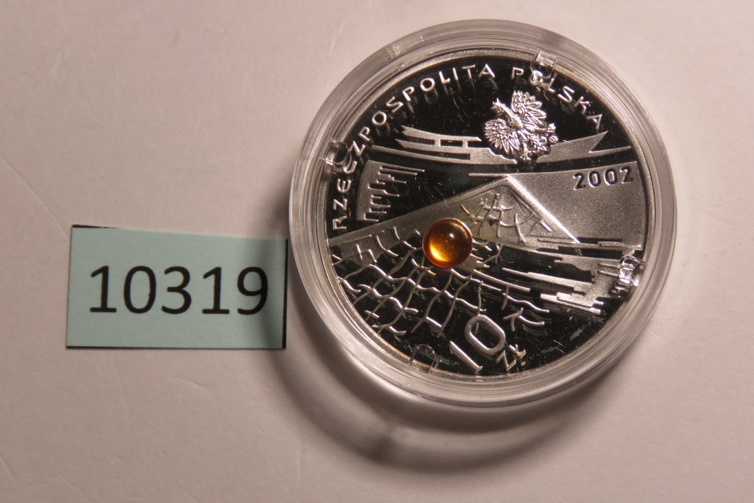  10319 Polen 2002 - 10 zt - Fußball WM - SILBER mit BERNSTEIN   