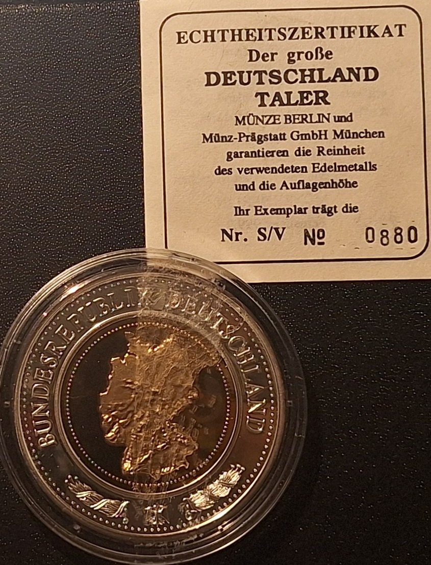  Der große DEUTSCHLAND TALER Medaille 999,9er Silber 50g Zertifikat ex. 5.000 gekapselt   