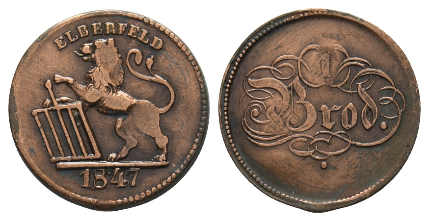  Marke; Preußen; Elberfeld 1874; Brotmarke   
