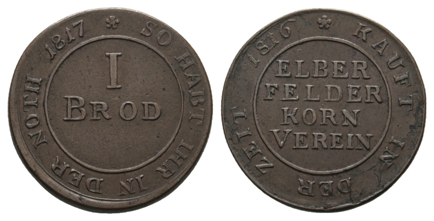  Marke; Elberfeld 1816; Brotmarke; Elberfelder Kornverein   
