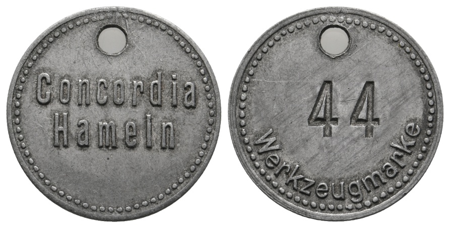  Marke; Hameln; Concordia Hameln; 44 Werkzeugmarke; gelocht   