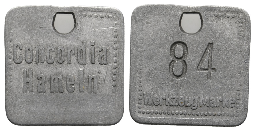  Marke; Hameln; Concordia Hameln; 84 Werkzeugmarke; gelocht   