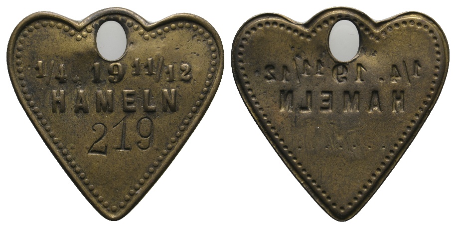  Marke; Hameln; 1/4. 19 11/12; 219; gelocht   