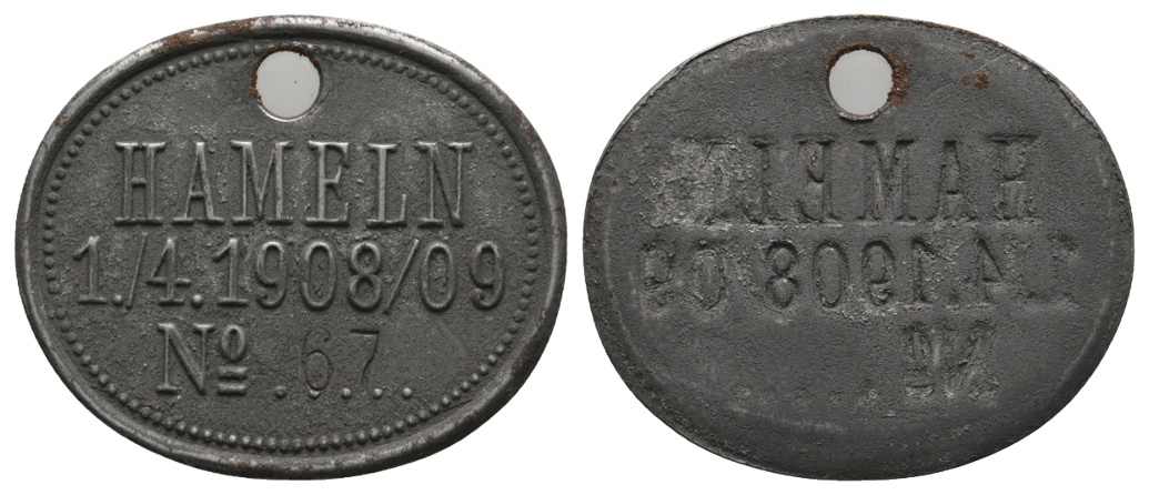  Marke; Hameln; 1./4. 1908/09 No. 67; gelocht   