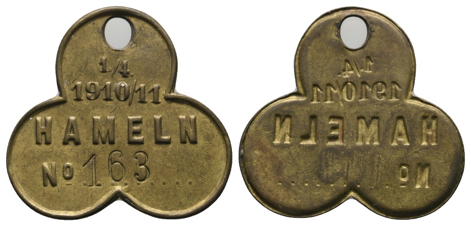  Marke; Hameln; 1./4. 1910/11 No. 163; gelocht   