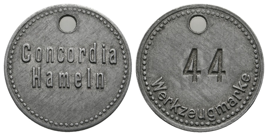  Marke; Hameln; Concordia Hameln; 44 Werkzeugmarke; gelocht   