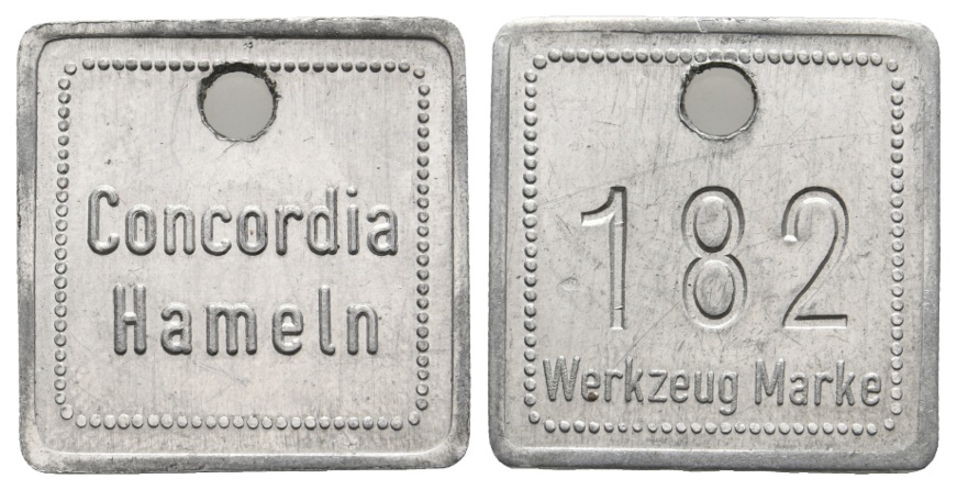  Marke; Hameln; Concordia Hameln; 182 Werkzeugmarke; gelocht   