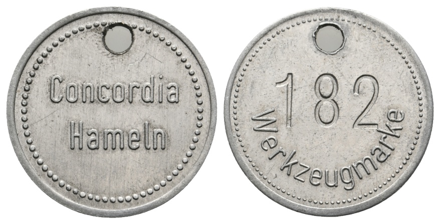  Marke; Hameln; Concordia Hameln; 182 Werkzeugmarke; gelocht   