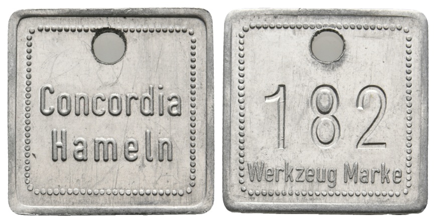  Marke; Hameln; Concordia Hameln; 182 Werkzeugmarke; gelocht   