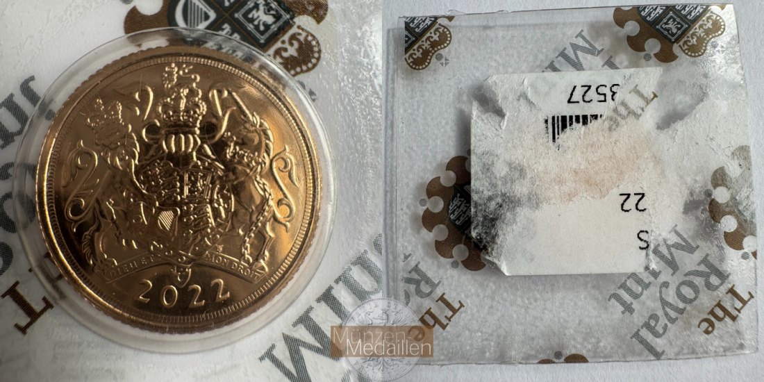 Vereinigtes Königreich ½ Sovereign Elizabeth II 2022 MM-Frankfurt KM#2338 Feingold: 3,658g