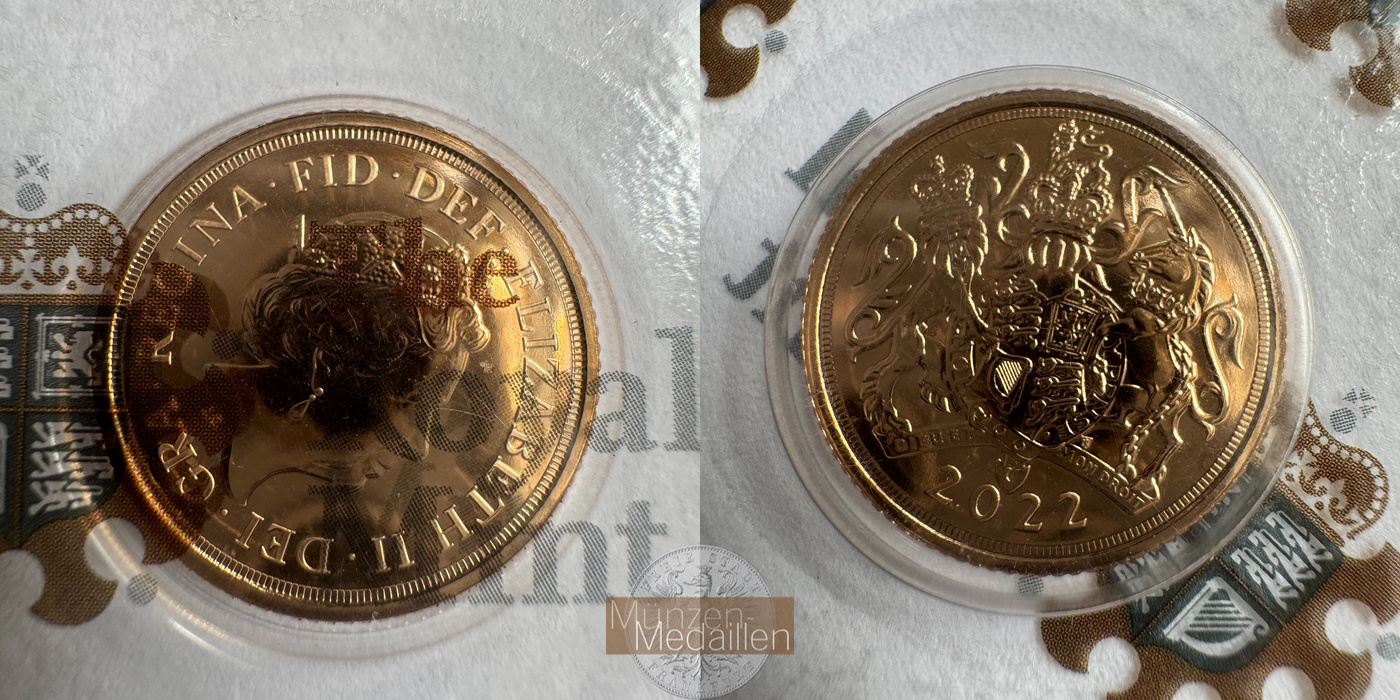 Vereinigtes Königreich ½ Sovereign Elizabeth II 2022 MM-Frankfurt KM#2338 Feingold: 3,658g