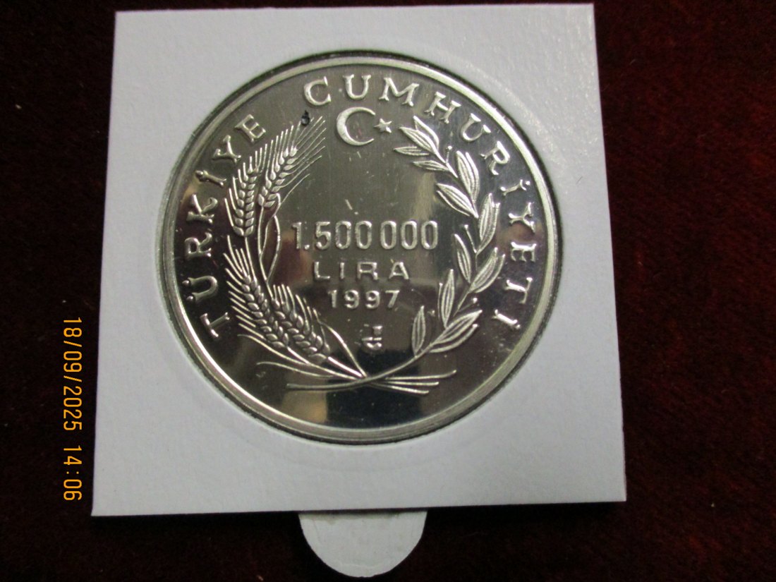  Türkei 1997 - 1.500000 Lira 925er Silber Gewicht: 31,47g   