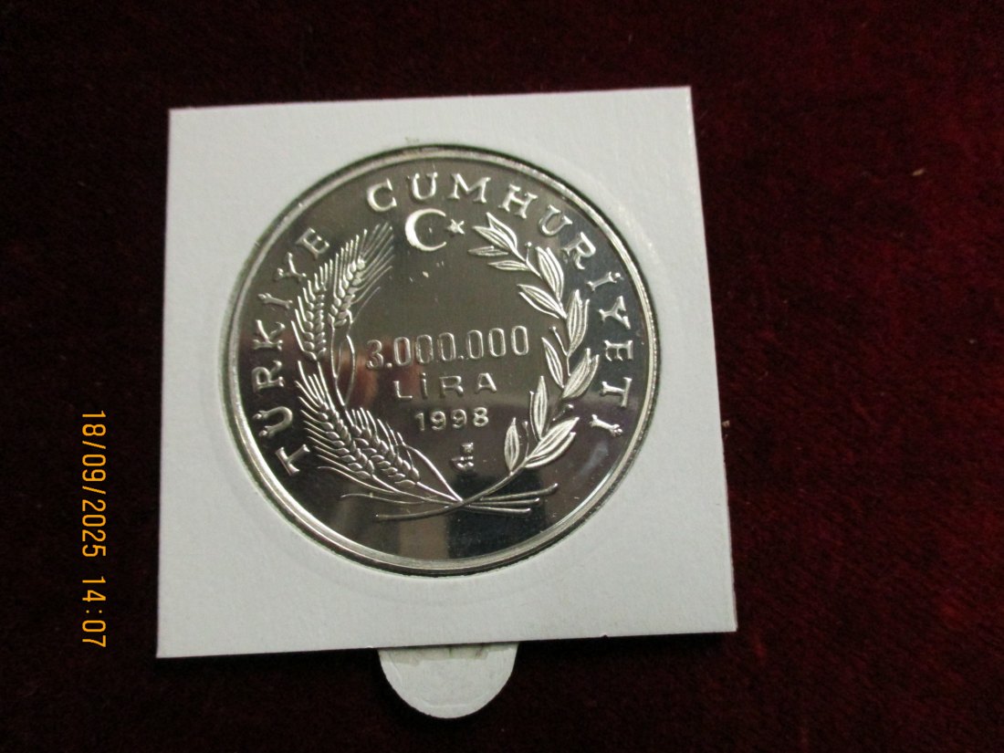  Türkei 1998 - 3.000.000 Lira 925er Silber Gewicht: 31,47g   