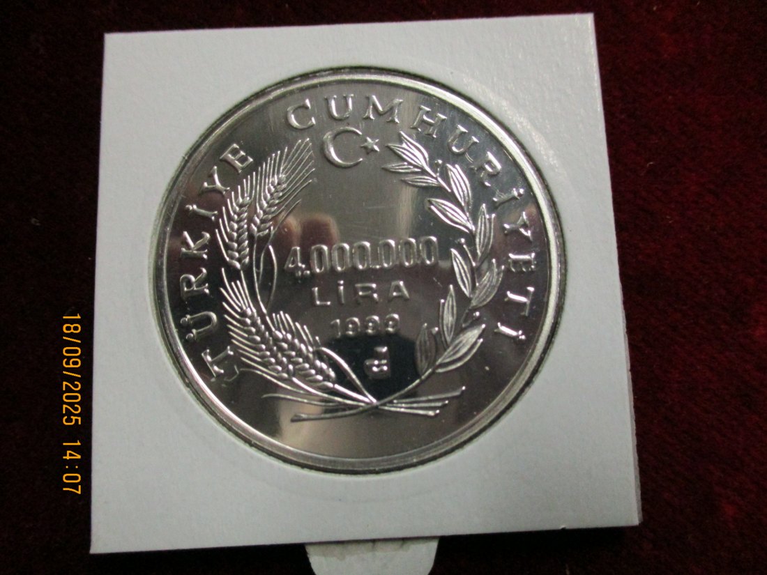  Türkei 1999 - 4.000.000 Lira 925er Silber Gewicht: 31,47g   