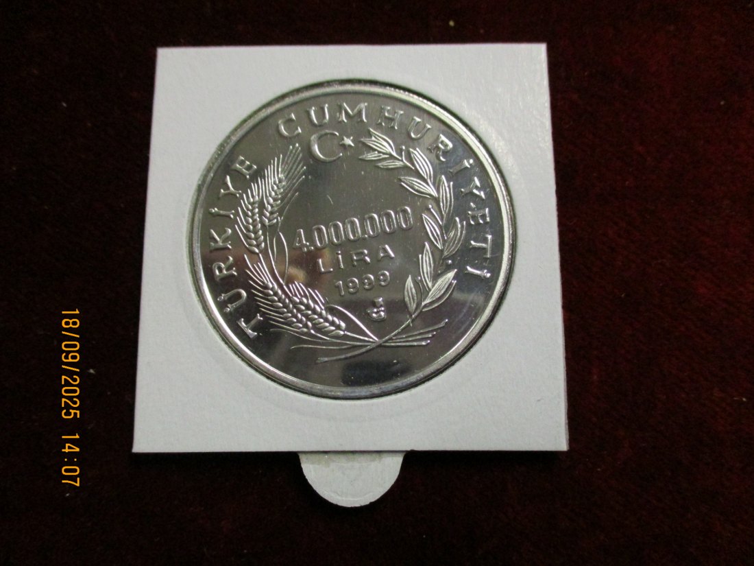  Türkei 1999 - 4.000.000 Lira 925er Silber Gewicht: 31,47g   