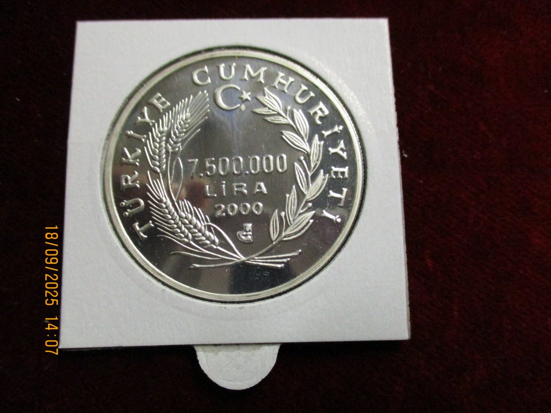  Türkei 2000 - 7.500.000 Lira 925er Silber Gewicht: 31,47g   