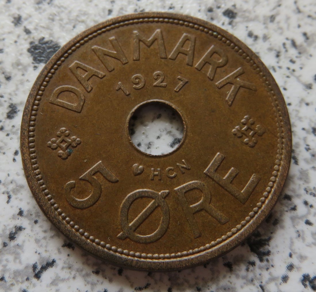  Dänemark 5 Öre 1927 HCN, Erhaltung   