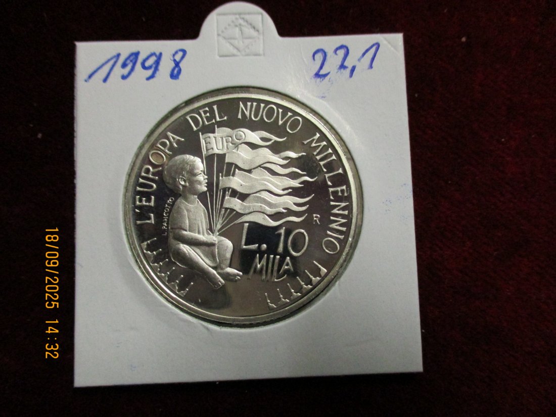  San Marino 1998 - L.10 Mila 925er Silber Gewicht: 22,1g   