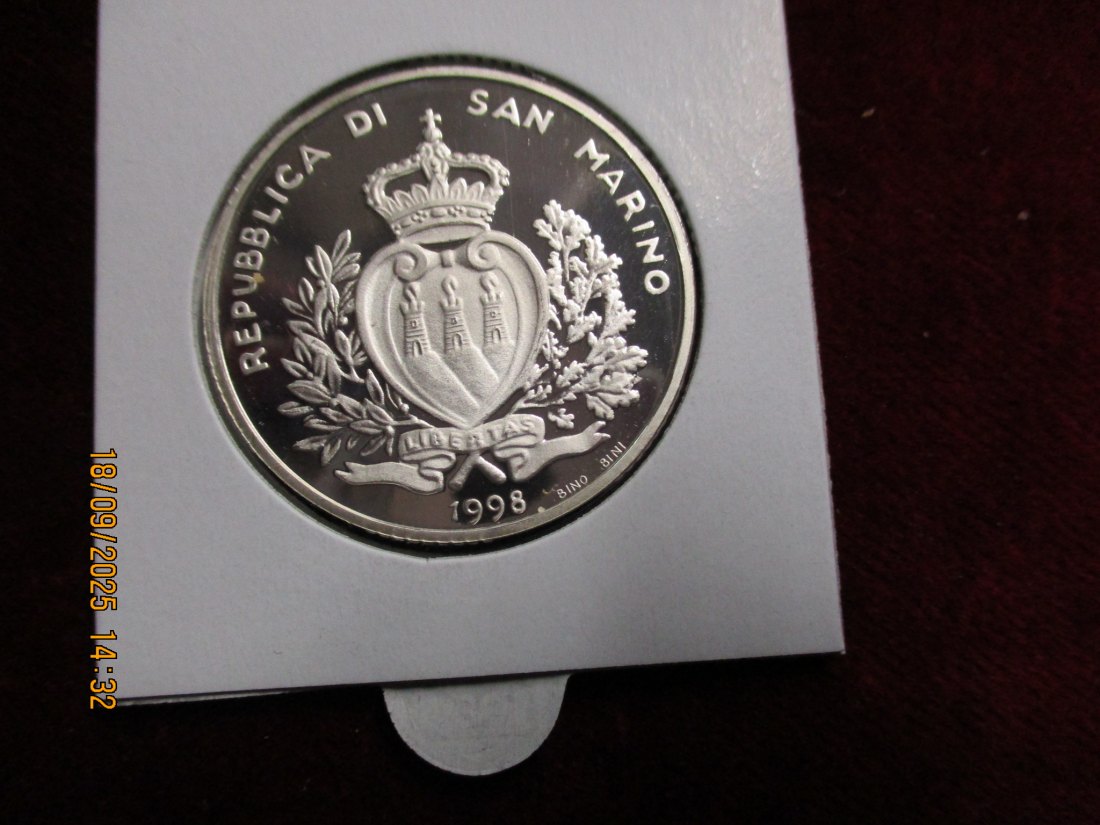  San Marino 1998 - L.10 Mila 925er Silber Gewicht: 22,1g   