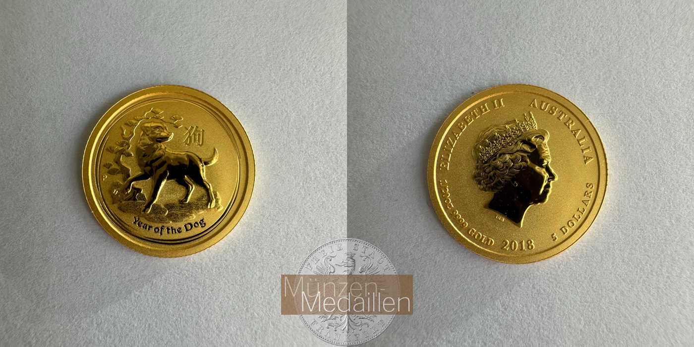  Australien 5 Dollars Year of the Dog 2018 MM-Frankfurt KM#3547.1 Feingold: 1,552g   