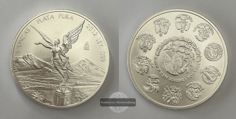  Mexico 5 Unzen Libertad Plata Pura 2012 KM#615 FM-Frankfurt Feinsilber: 155,8g   