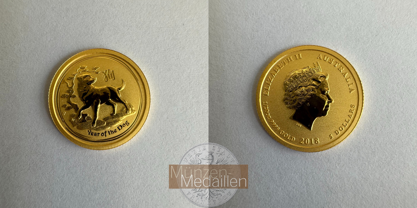Australien 5 Dollars Year of the Dog 2018 MM-Frankfurt KM#3547.1 Feingold: 1,552g