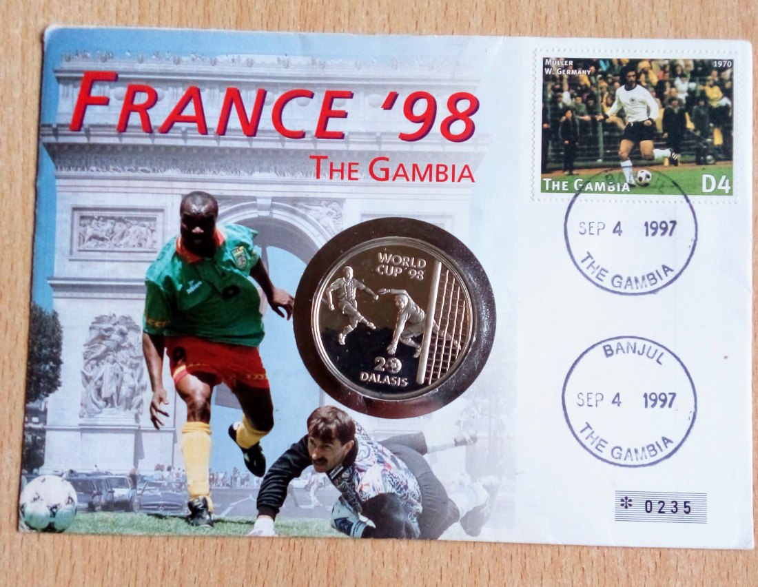  Gambia 20 Dalasis PP 1996 Fußball WM 1998 1 Unze 925er Silber   