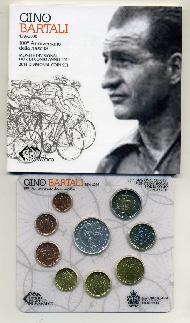  San Marino Kursmünzensatz 2014 Gino Bartali 8,88 Euro mit 5 Euro Silbermünze OVP   