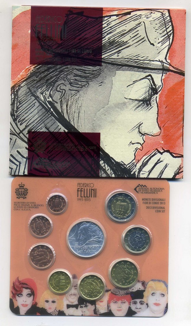  San Marino Kursmünzensatz 2013 Federico Fellini 8,88 Euro mit 5 Euro Silbermünze OVP   