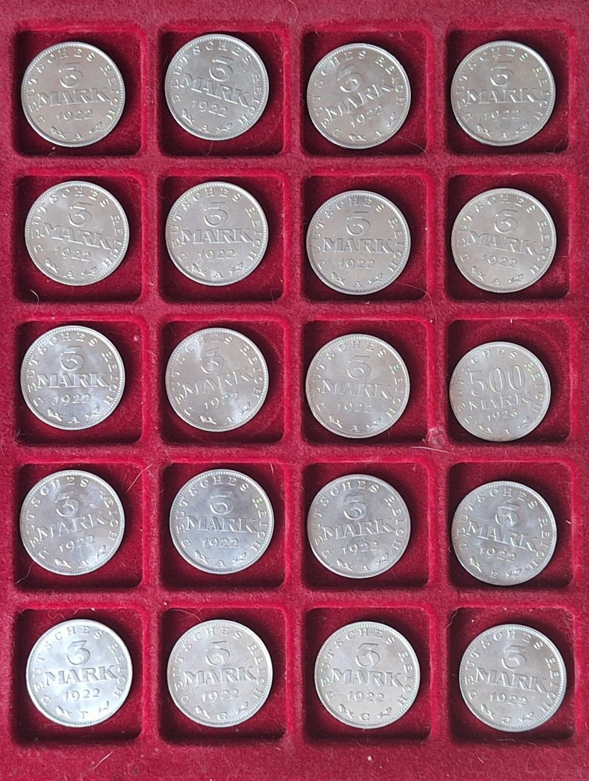  Weimarer Republik, 3 MARK,19x 1922, 500 MARK 1923   