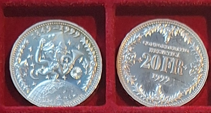  Schweiz, 7x 20 Silberfranken, 1991-2000,Gewicht 140g 835er (116,9 fein)   
