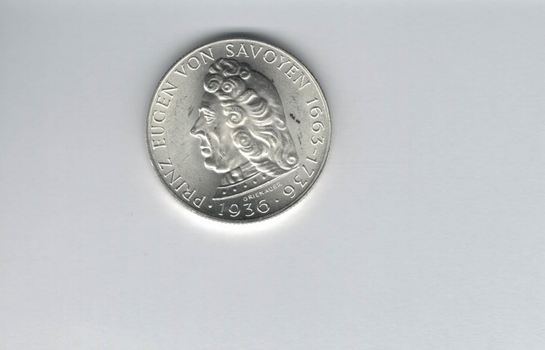  2 Schilling 1936 Prinz Eugen von Savoyen 7,68g fein Ag 1. Rep Österreich Spittalgold9800 (2074/8   