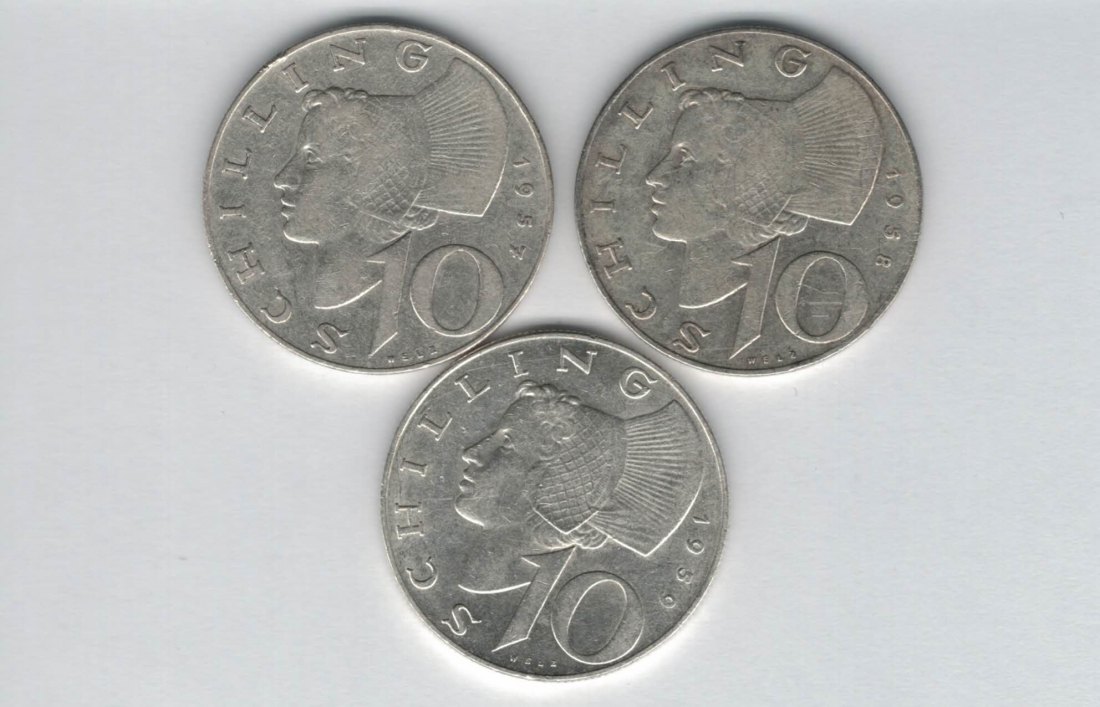  10 Schilling 1957 1958 1959 Ag silber á 4,8g fein Österreich 2. Republik Spittalgold9800 (4785)   